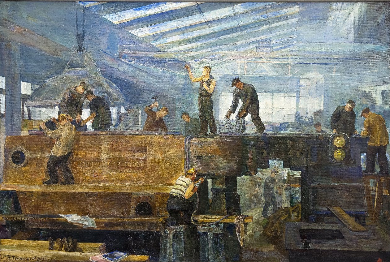 Het vijfjarenplan - Turbine-installatie door Tikhon Pavlovich Chernyshev