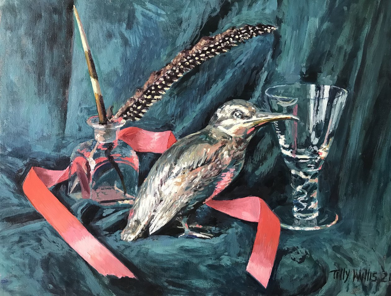 Stilleven met zilveren vogel, 2021 door Tilly Willis