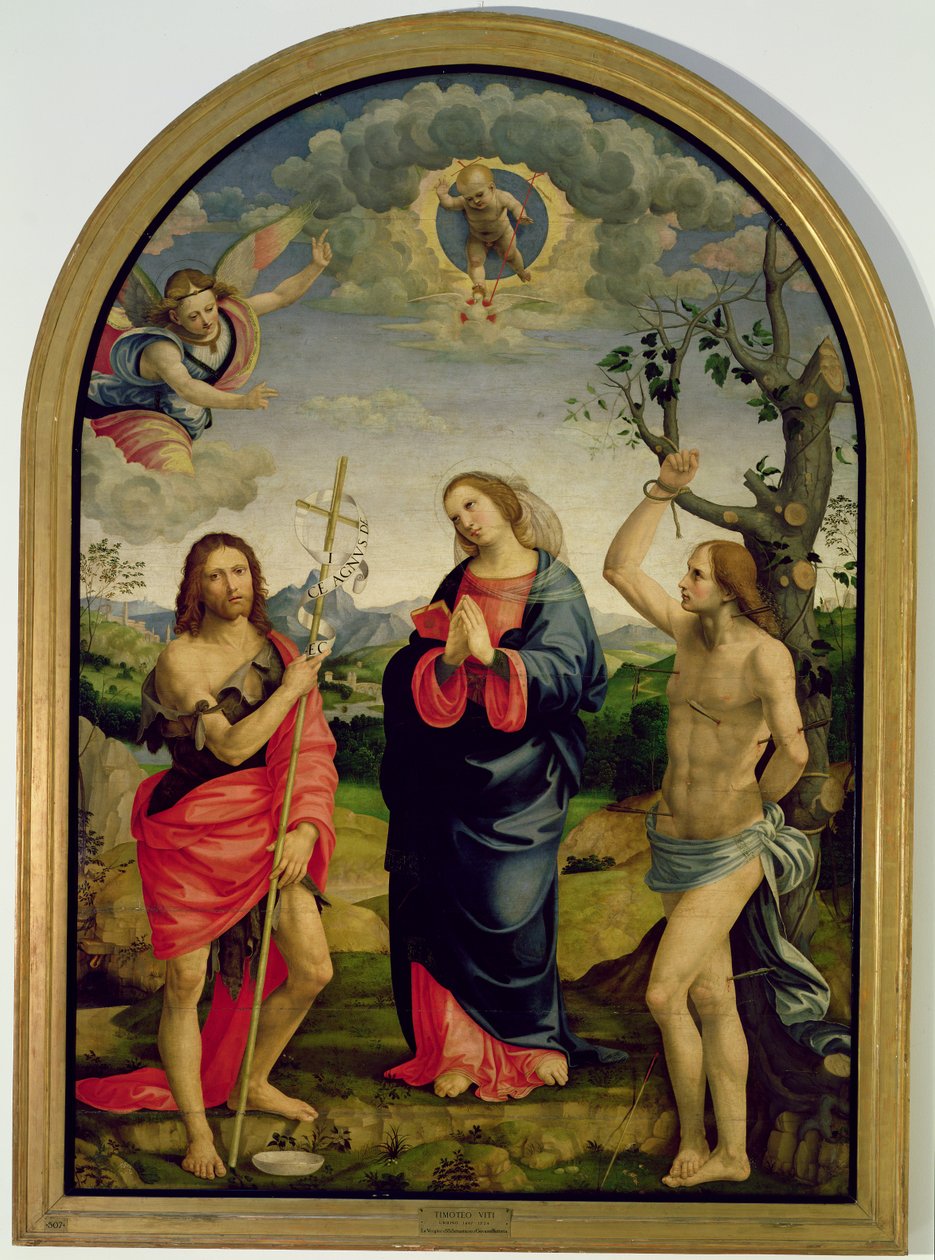 De Maagd met de Heiligen Sebastian en Johannes de Doper door Timoteo Viti