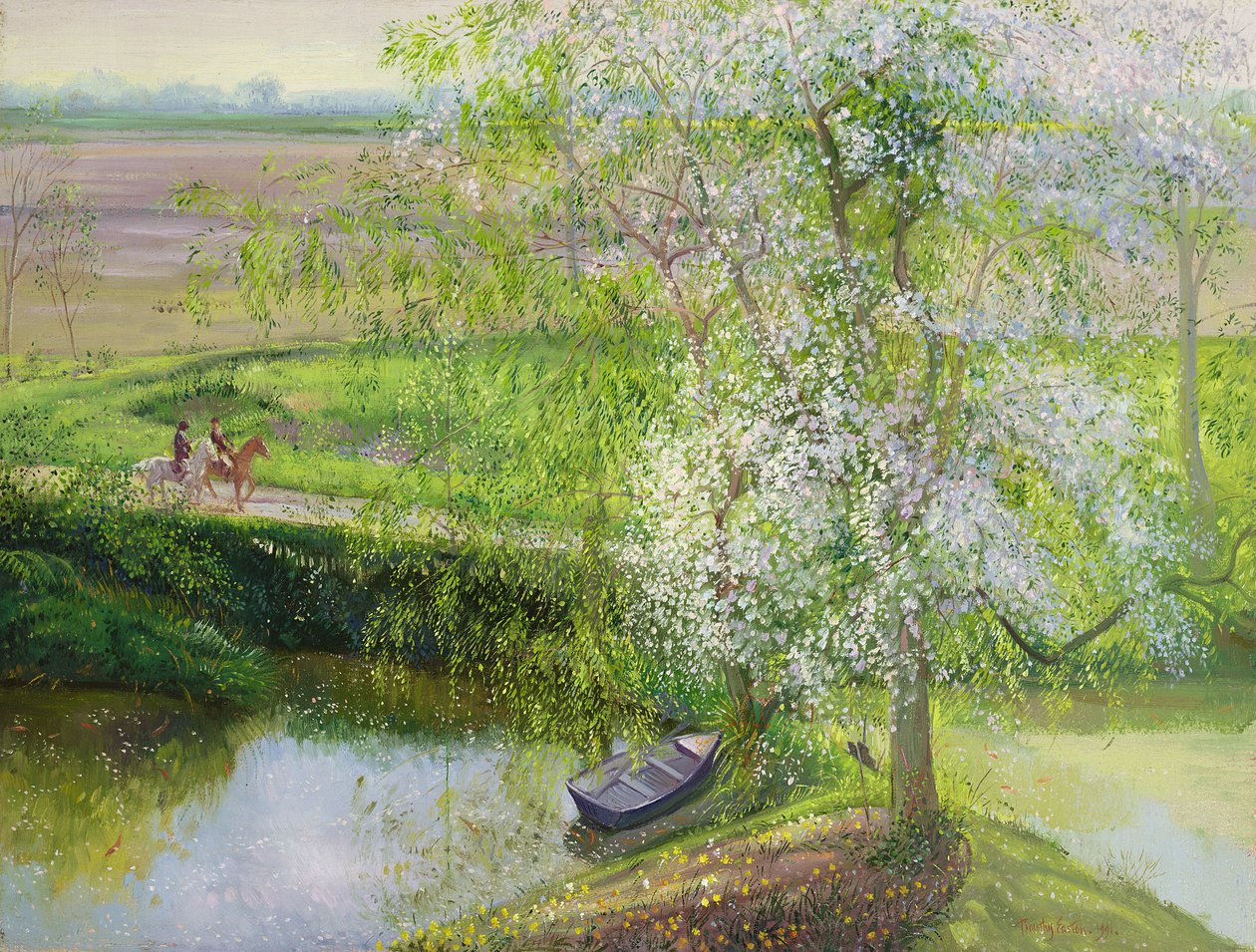 Bloeiende appelboom en wilg, 1991 door Timothy Easton