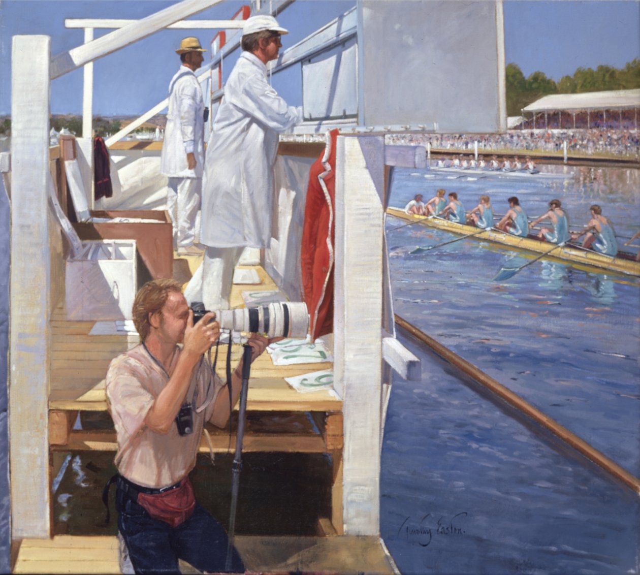 Langs het voortgangsbord, Henley (olieverf op doek) door Timothy Easton