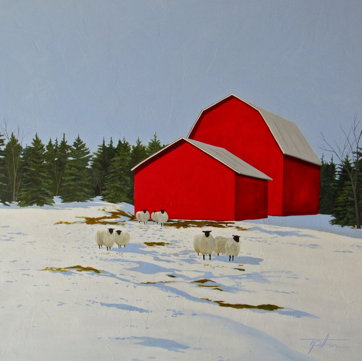 Schapen in de sneeuw, 2016 (olieverf op doek) door Tina Palmer