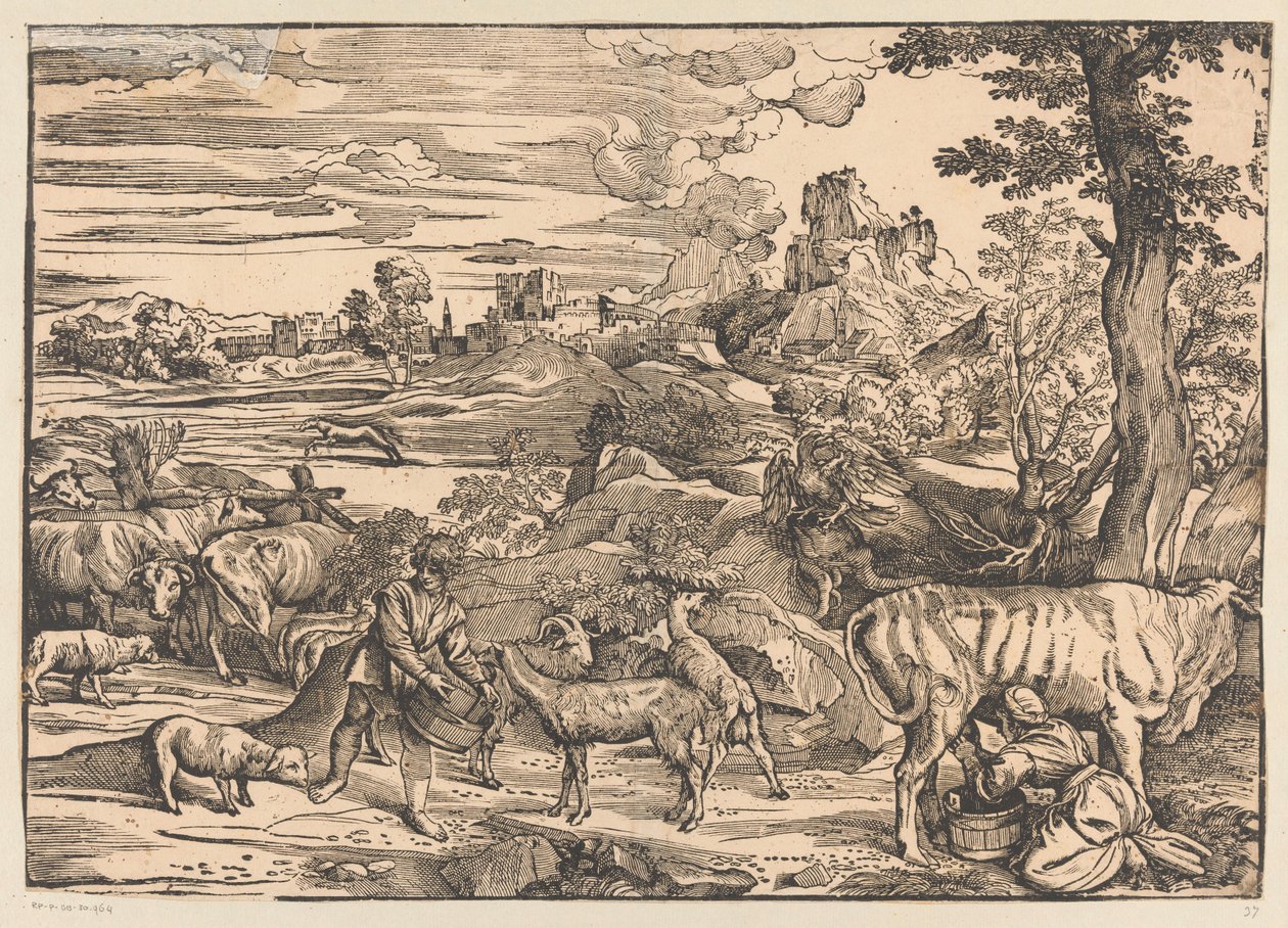 Landschap met melkmeid door Titiaan