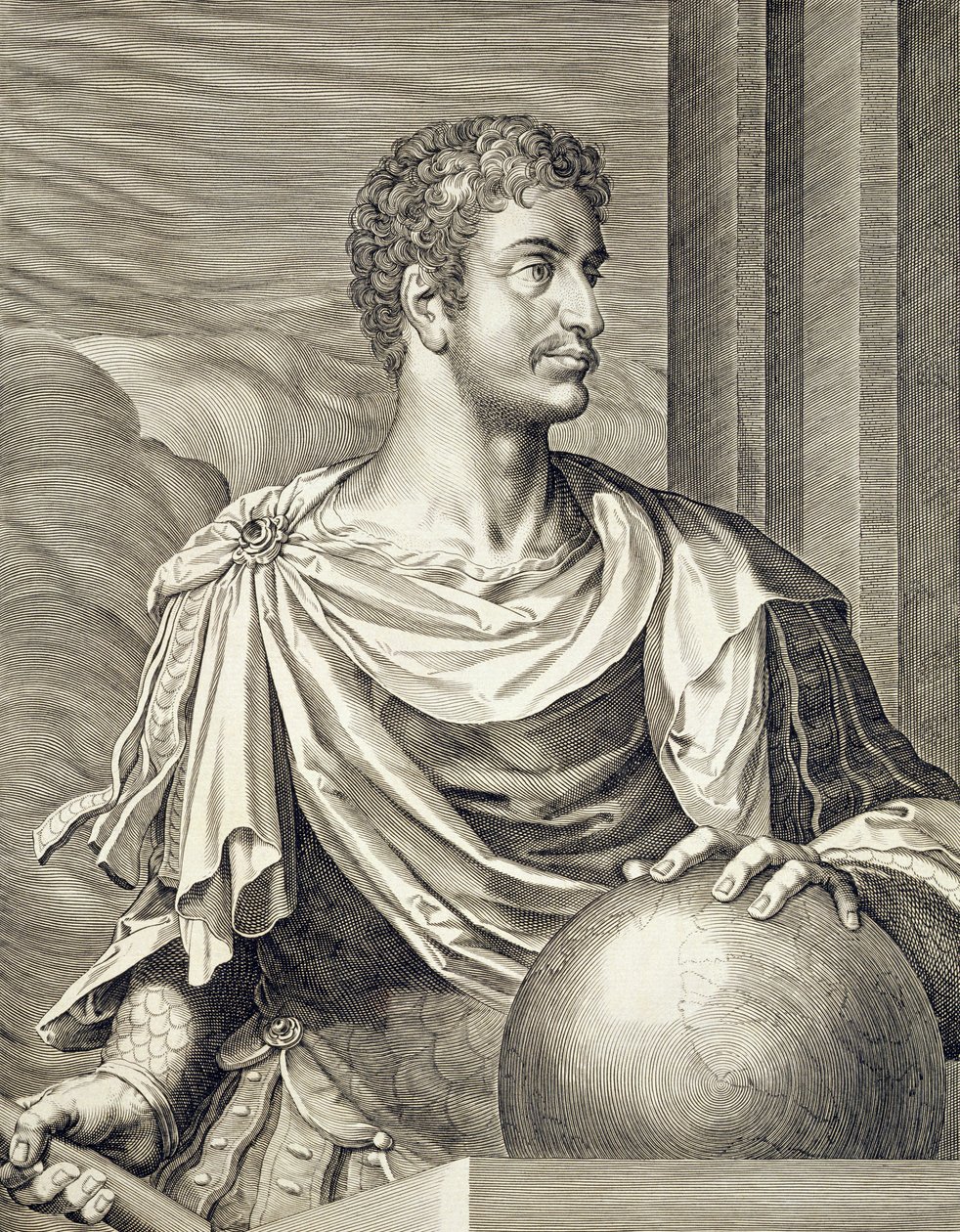 D. Octavius Augustus (63 v.Chr. - 14 n.Chr.) Keizer van Rome 27 v.Chr. - 14 n.Chr. gegraveerd door Aegidius Sadeler (1570-1629) door Tiziano Vecelli