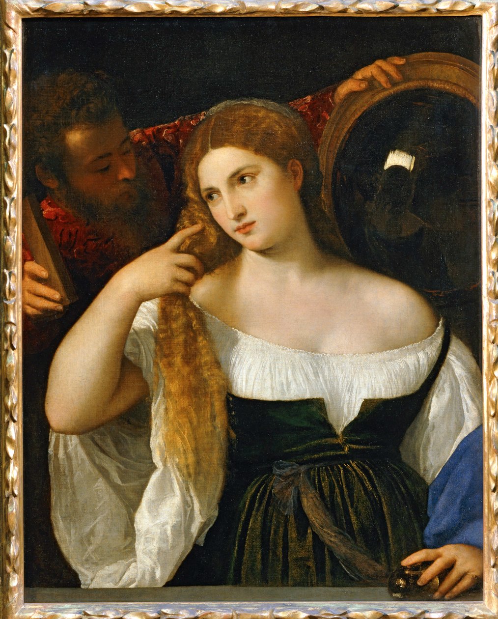 Het meisje en de spiegel ... door Titian (c.1488-1576)
