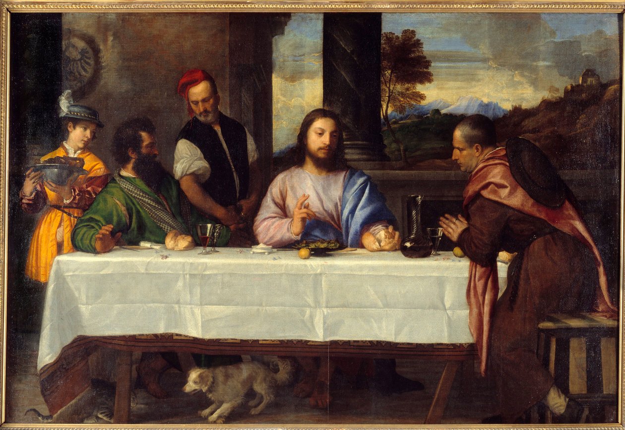 Avondmaal in Emmaüs Ontmoet Jezus met pelgrims door Titian (c.1488 1576)