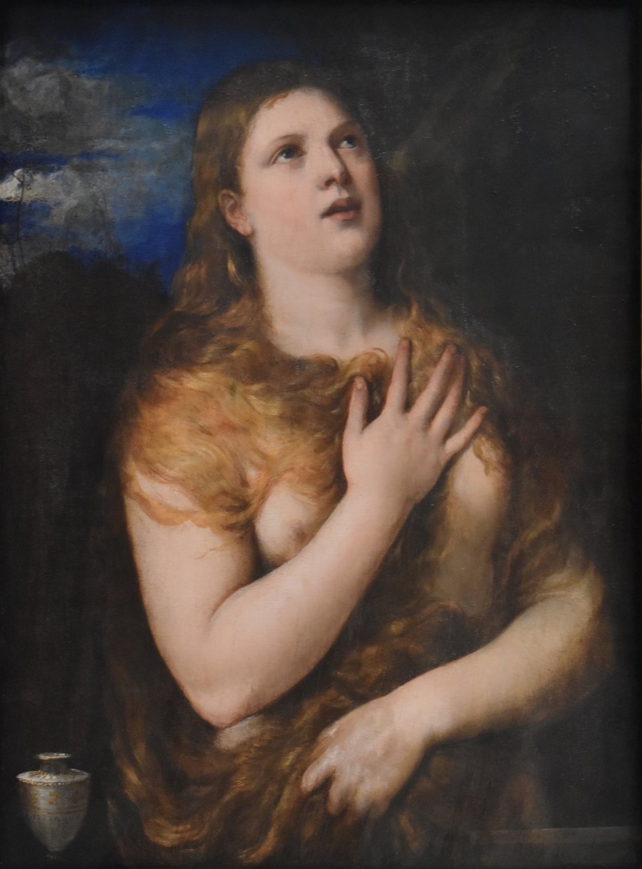 Frans: Madeleine pénitente Penitente Magdalena door Titian and Workshop