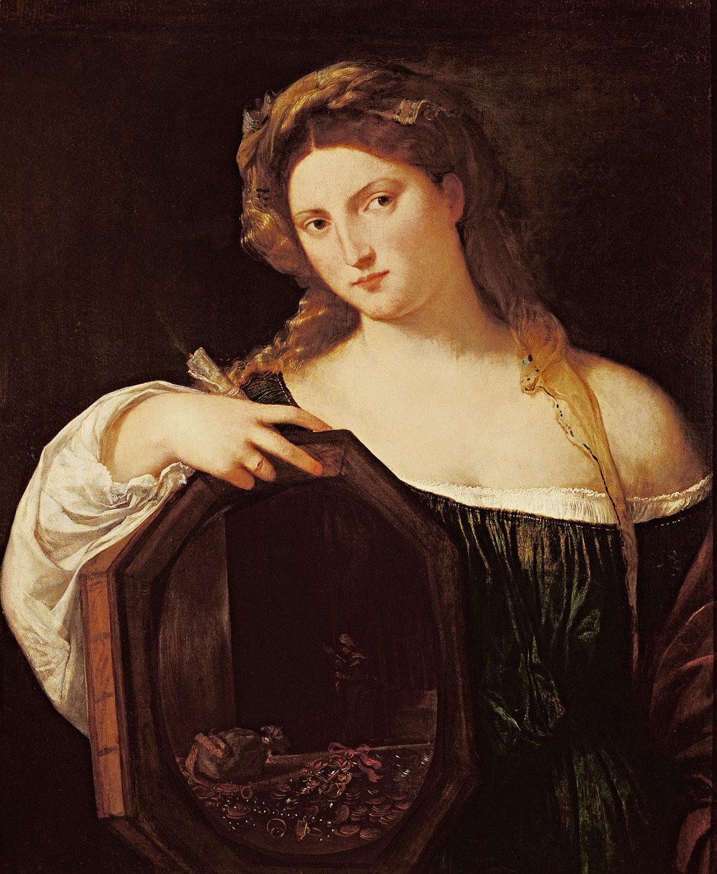 Allegorie van IJdelheid, of Jonge Vrouw met een Spiegel, c.1515 door Tiziano Vecelli