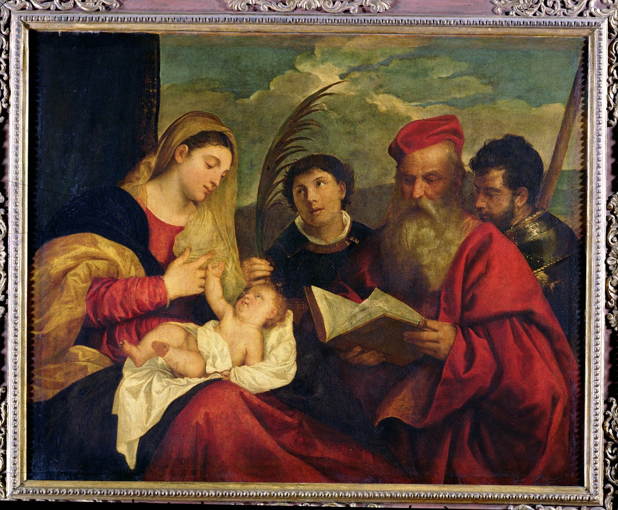 Madonna en Kind met SS. Stefanus, Hiëronymus en Mauritius door Tiziano Vecelli