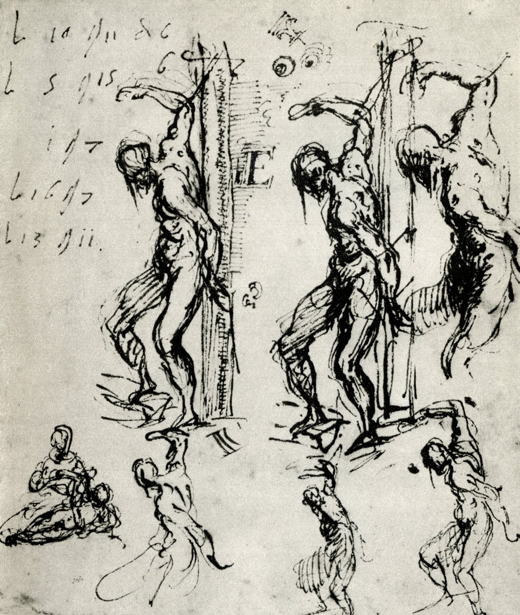 Schetsen voor de St. Sebastiaan in Brescia, ca. 1518 door Tiziano Vecelli