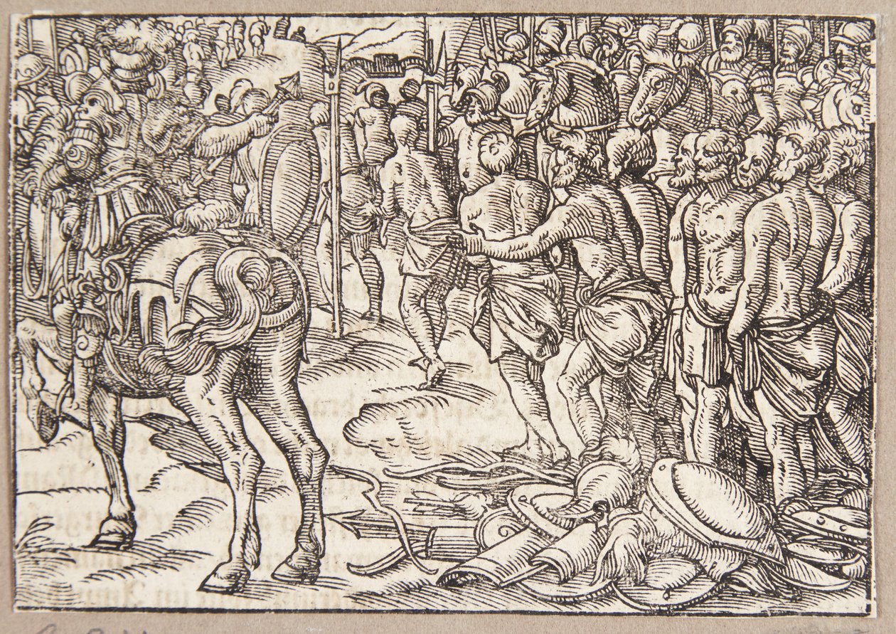 Cincinnatus beveelt de Aequi onder het juk door te gaan door Tobias Stimmer