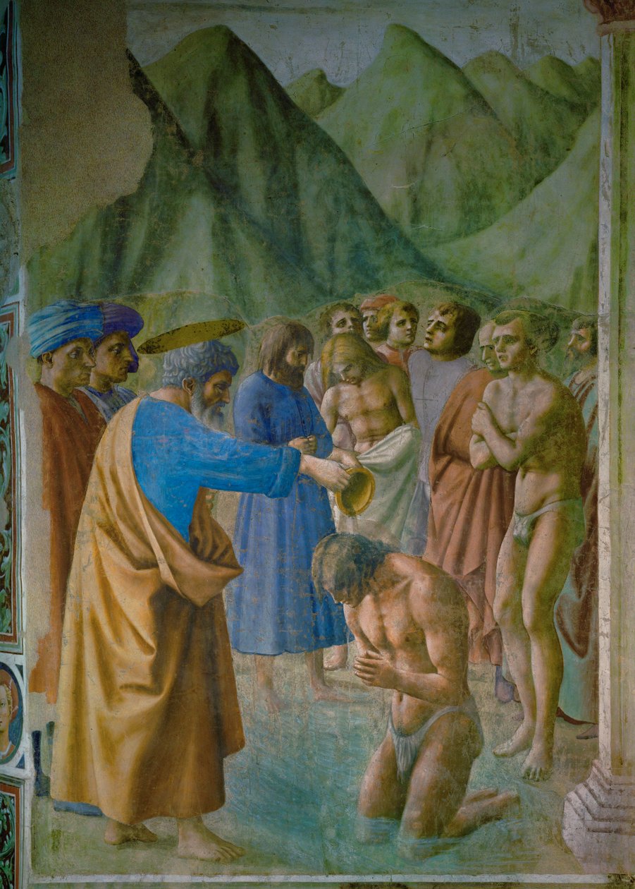 Sint Pieter doopt een neofiet (fresco) door Tommaso Masaccio