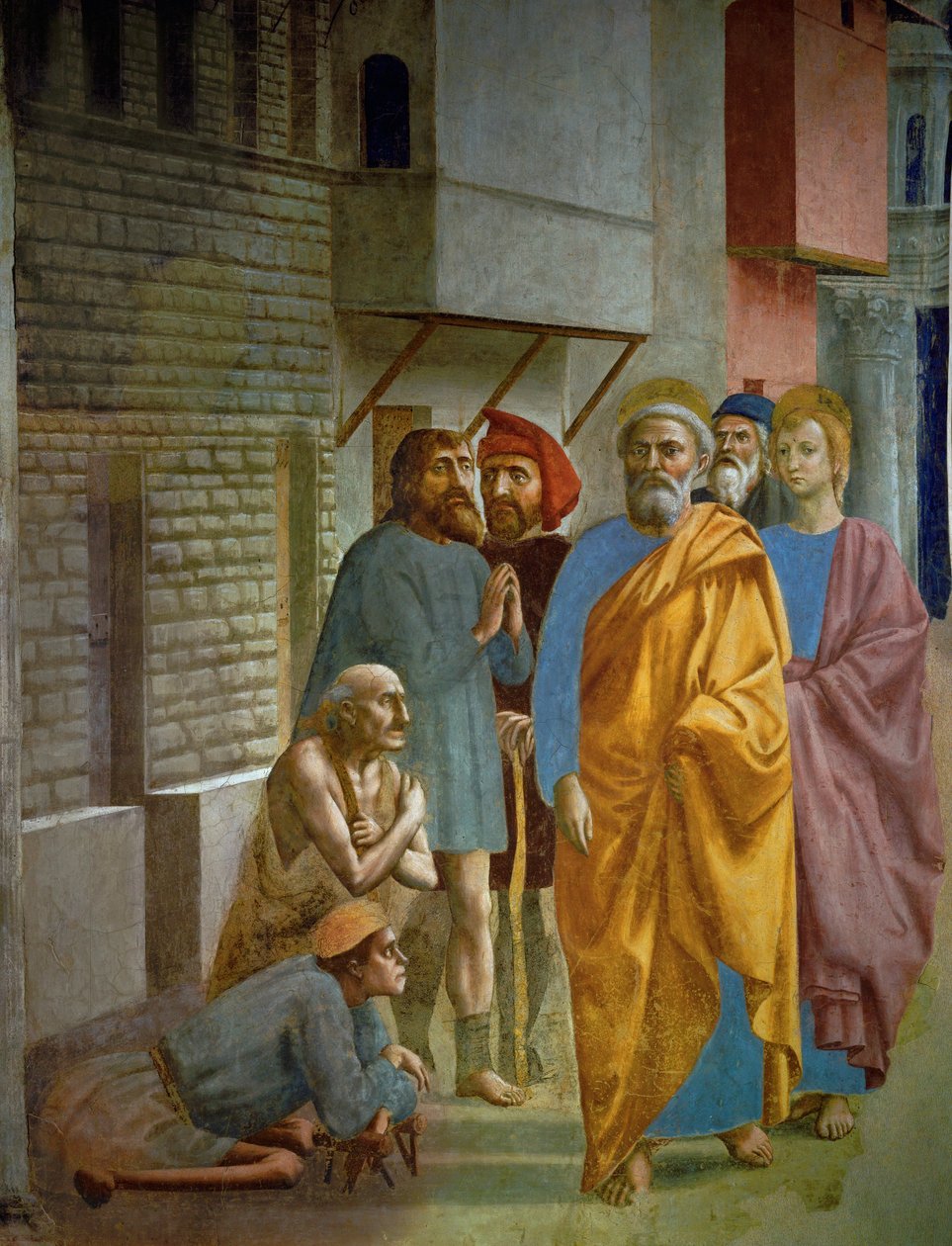 De schaduw van Sint Pieter valt op de zieken (fresco) door Tommaso Masaccio
