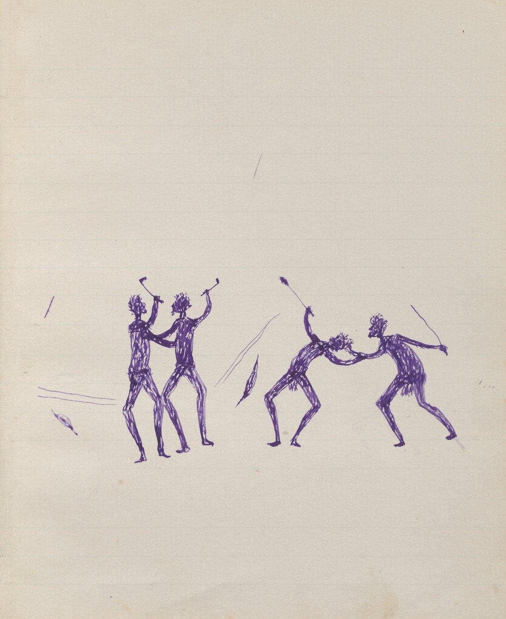 Kwatkwat mensen - (Aboriginals vechten) Schetsboek voornamelijk van activiteiten van Aboriginals en Witten door Tommy McRae