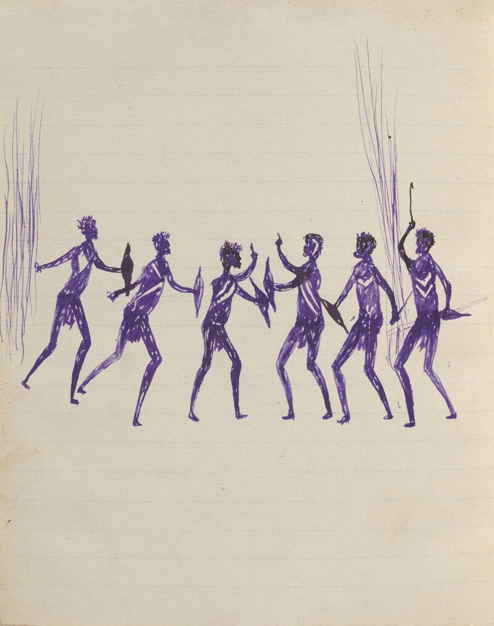 Kwatkwat-mensen - Discussie onder Aboriginals (schetsboek van activiteiten van Aboriginals en blanken) door Tommy McRae