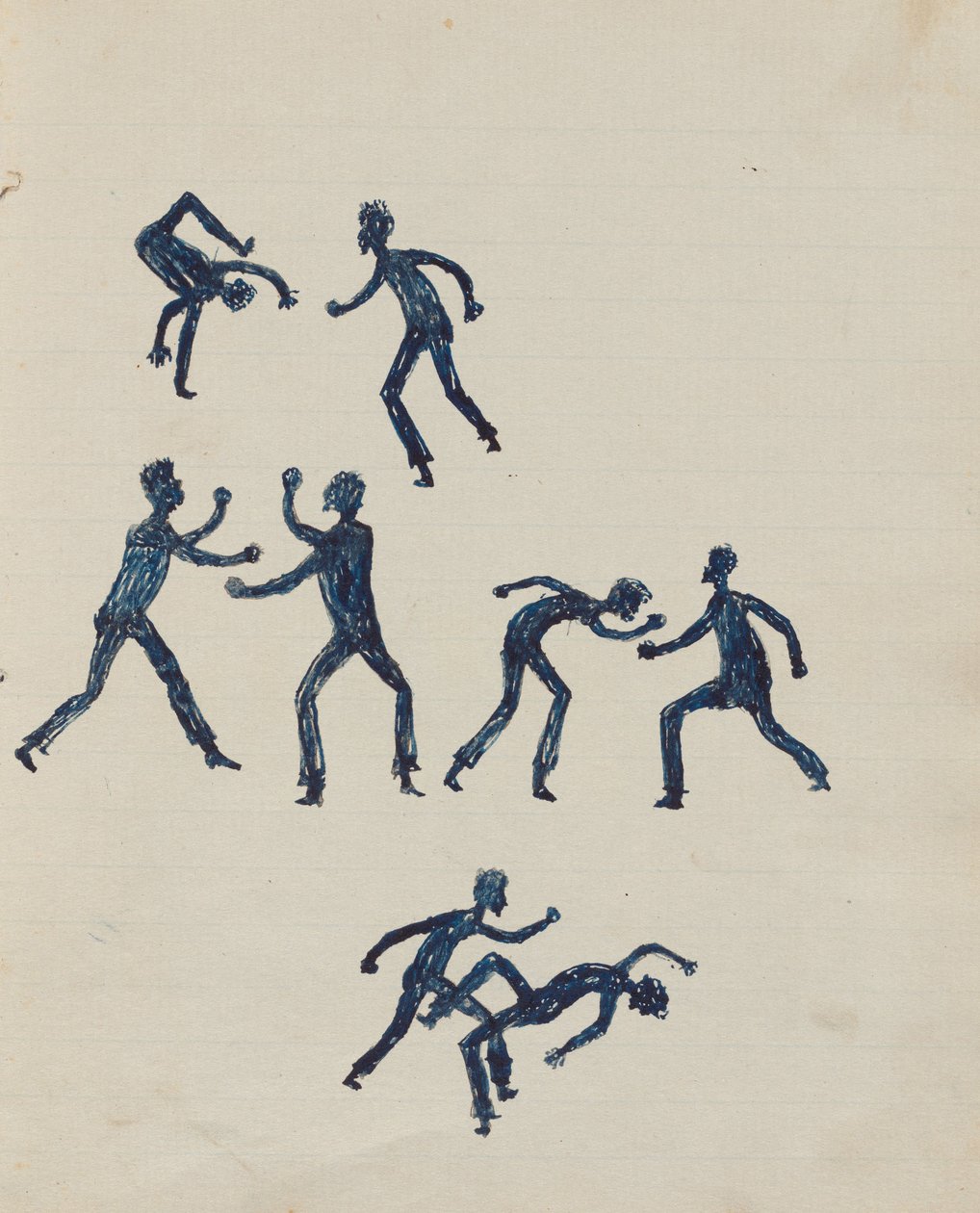 Kwatkwat-mensen - Mannen boksen (schetsboek van activiteiten van Aboriginals en blanken) door Tommy McRae