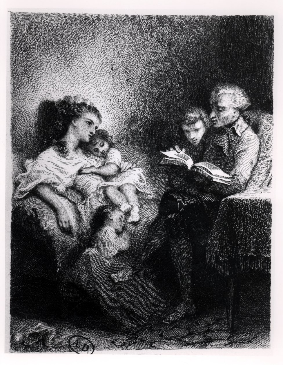 Alphonse de Lamartine (1792-1869) leest voor aan zijn familie door Tony Johannot