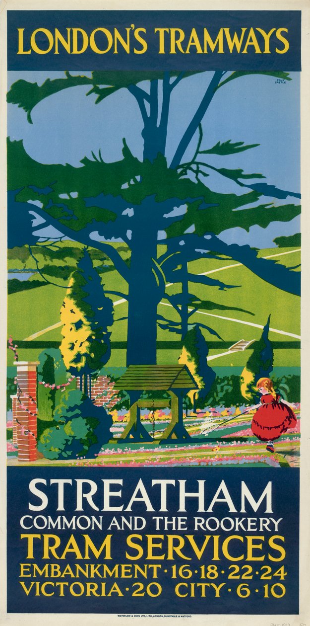 Streatham Common en de Rookery, London County Council LCC Tramways poster, 1927 door Tony Castle