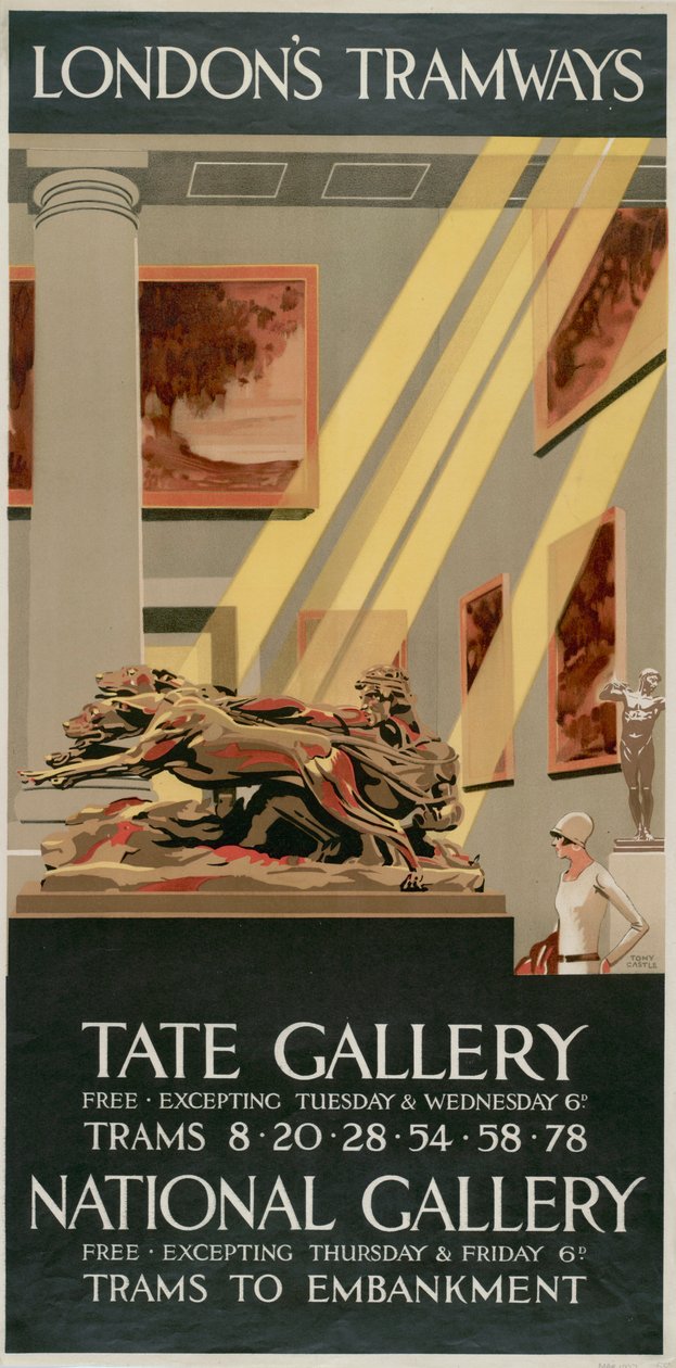 Tate Gallery, National Gallery, London County Council LCC Tramways poster door Tony Castle