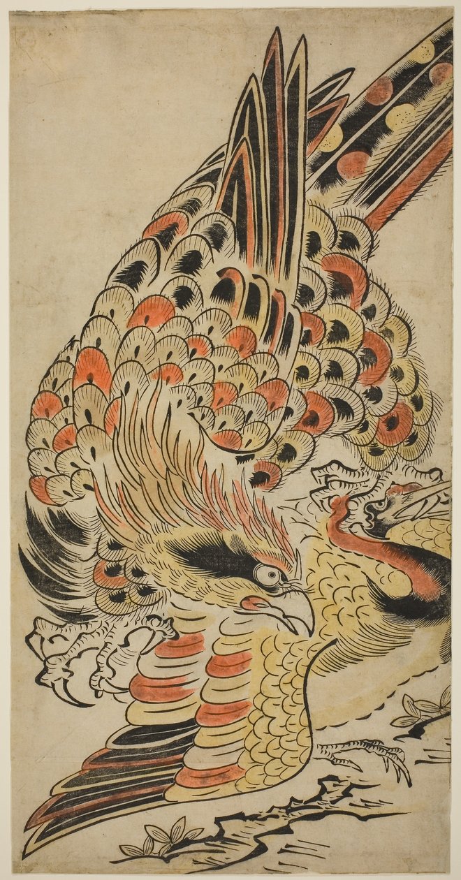 Een havik vangt een kraanvogel in de vlucht, ca. 1715 door Torii Kiyomasu I