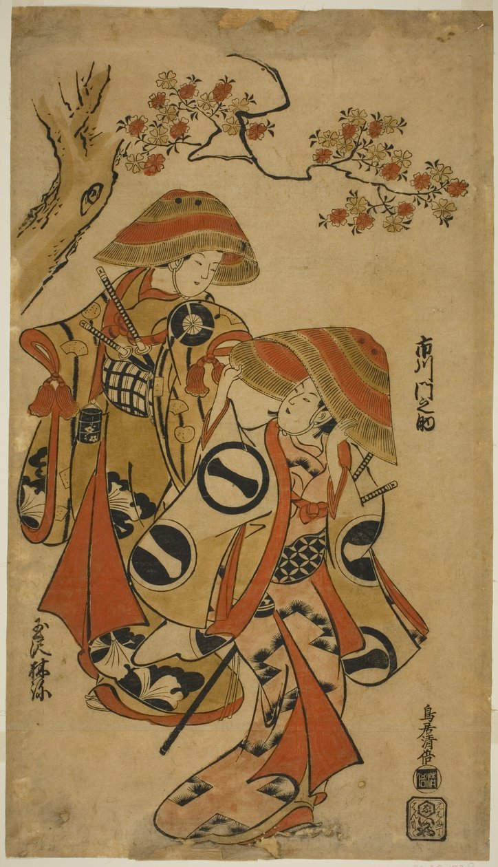 De acteurs Ichikawa Monnosuke I en Tamazawa Rinya door Torii Kiyomasu I