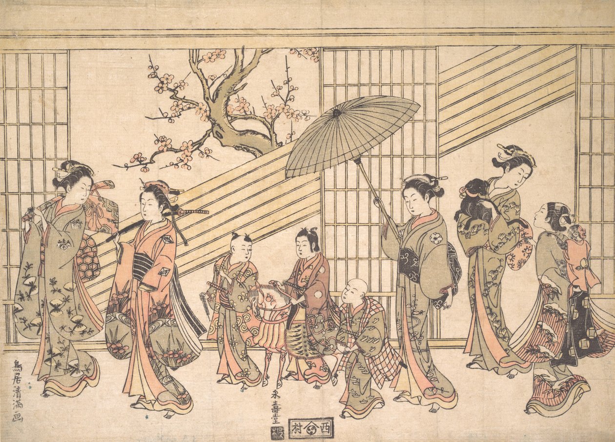 Kinderen spelen een Daimyo-processie na door Torii Kiyomitsu
