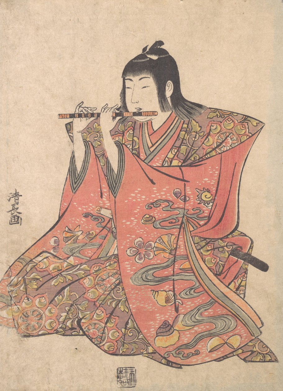Een pop die een jongen voorstelt die een fluit speelt, ca. 1780 door Torii Kiyonaga