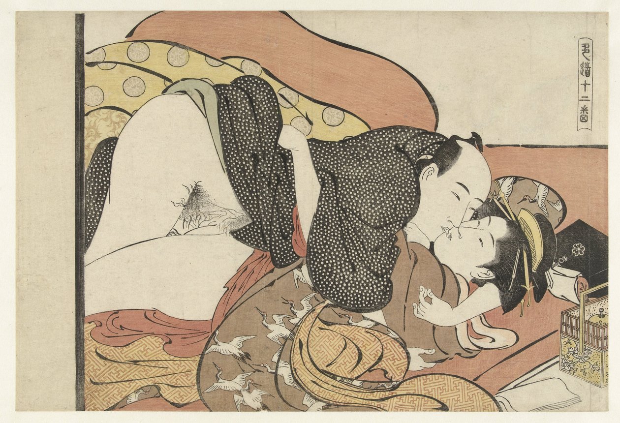 Courtisane-in-opleiding en bordeelbezoeker (Shikido juniban) door Torii Kiyonaga