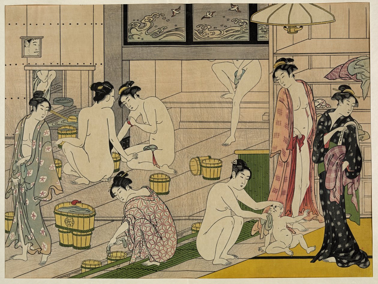 Kiyonaga badhuis vrouwen door Torii Kiyonaga