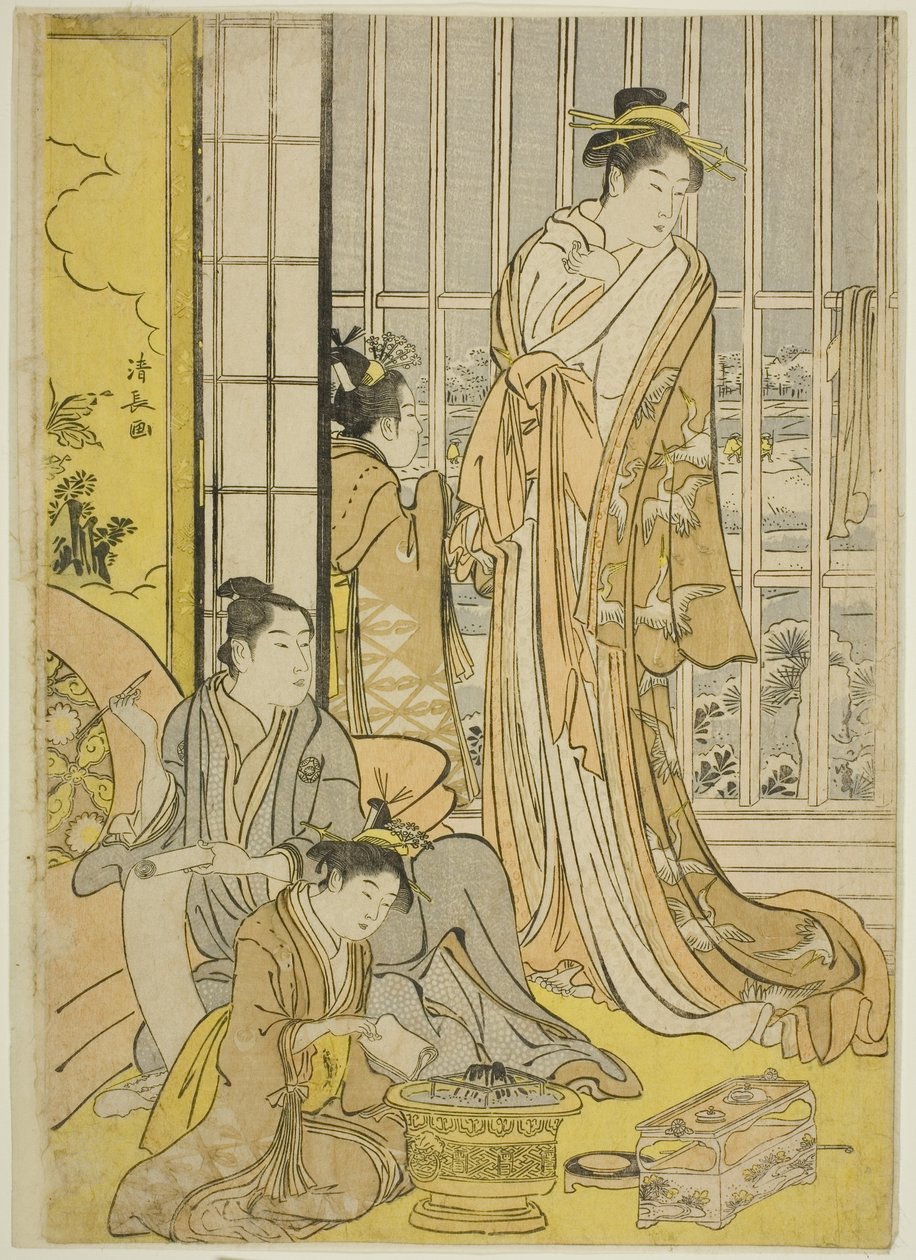 Sneeuwochtend in de plezierwijken (Seiro yuki no ashita) door Torii Kiyonaga