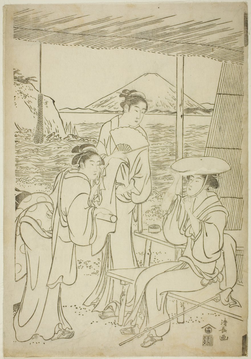 Bezoekers aan Enoshima door Torii Kiyonaga