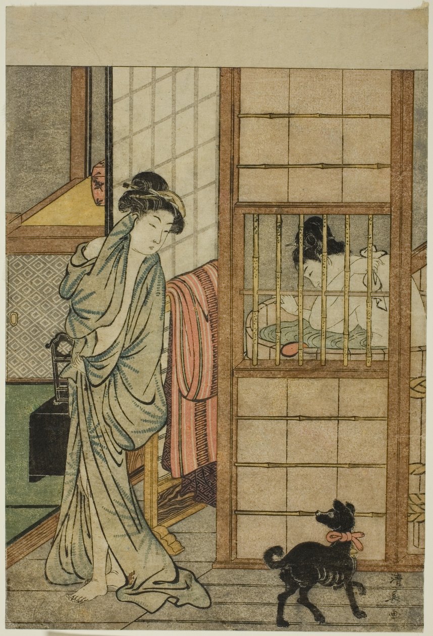 Vrouw Na een Bad, uit "Vergelijking van Verleidelijke Schoonheden (Irokurabe enpu sugata)" door Torii Kiyonaga