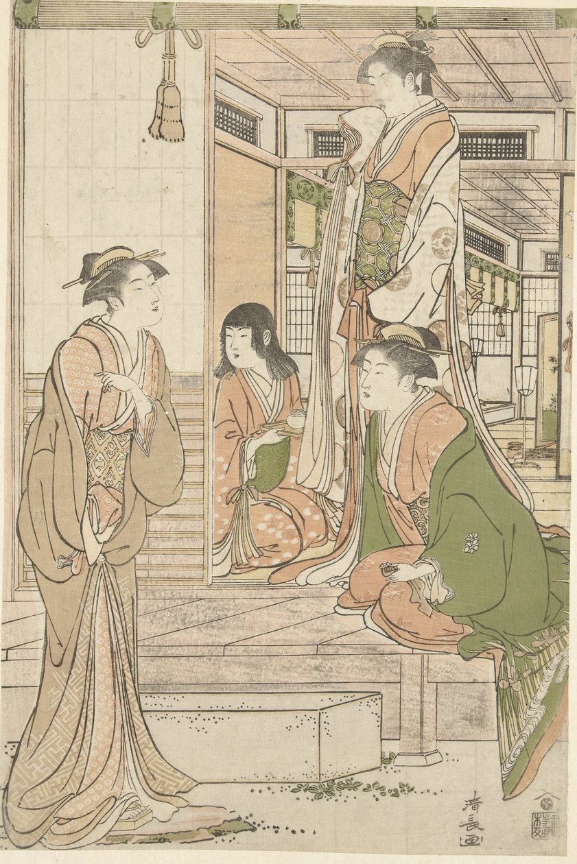 Yoshitsune brengt een serenade aan Joruri hime door Torii Kiyonaga
