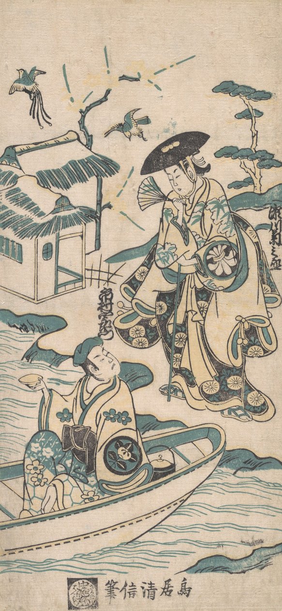 Scène uit een drama, waarschijnlijk Musume Dojoji door Torii Kiyonobu I