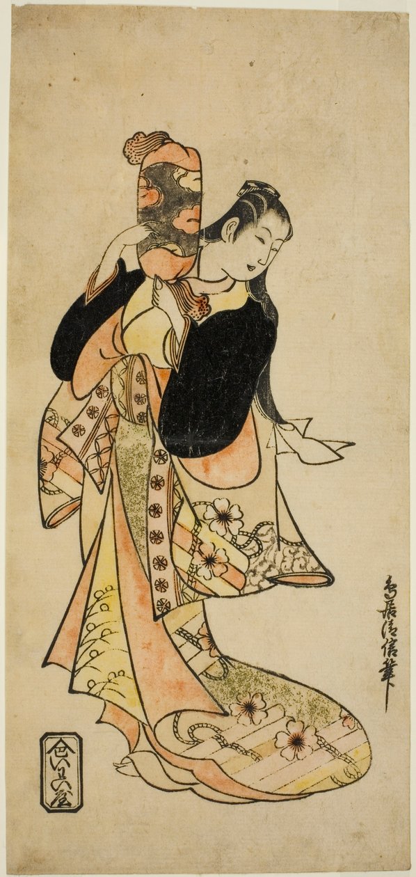 De Acteur Ichikawa Monnosuke I als Oiso no Tora in het stuk "Nigiwai Suehiro Soga," uitgevoerd in het Morita Theater in de eerste maand, 1721 (?) door Torii Kiyonobu I
