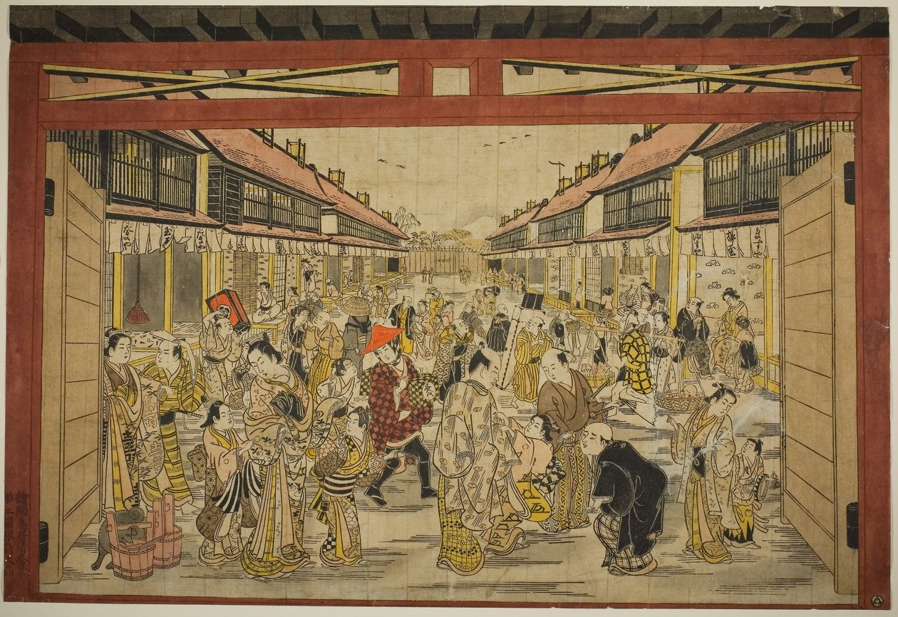 De Hoofdingang, Nieuwe Yoshiwara, ca. 1745 door Torii Kiyotada