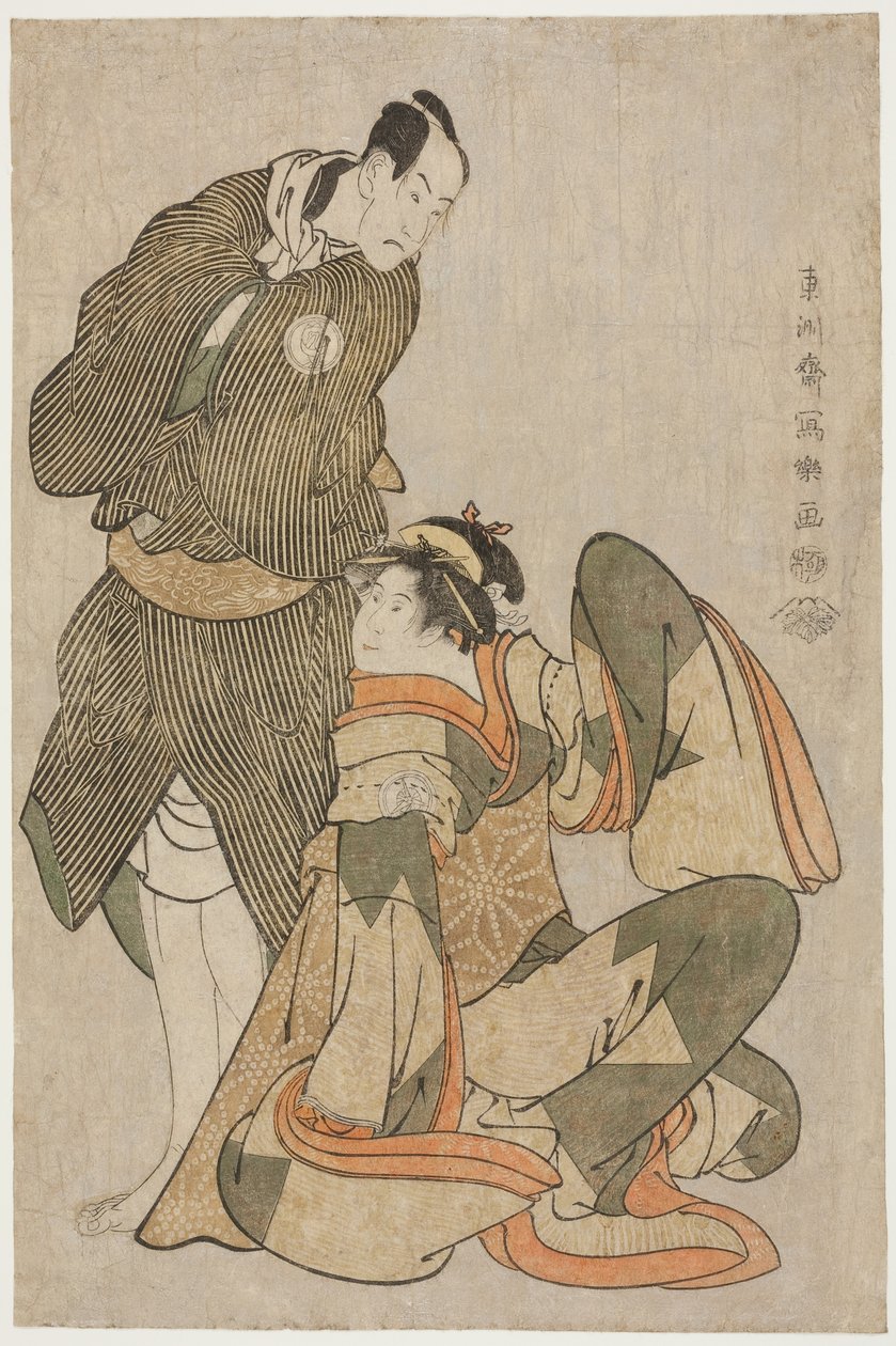 De acteurs Iwai Hanshiro IV (R) als Ohan van de Shinanoya en Bando Hikosaburo III (L) als Obiya Choemon door Toshusai Sharaku