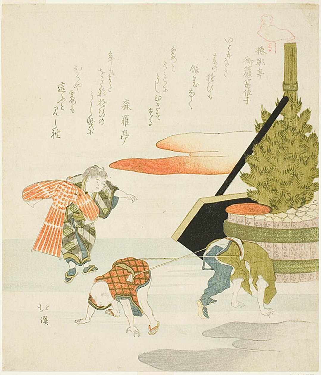 Touwtrekkende kinderen door Totoya Hokkei