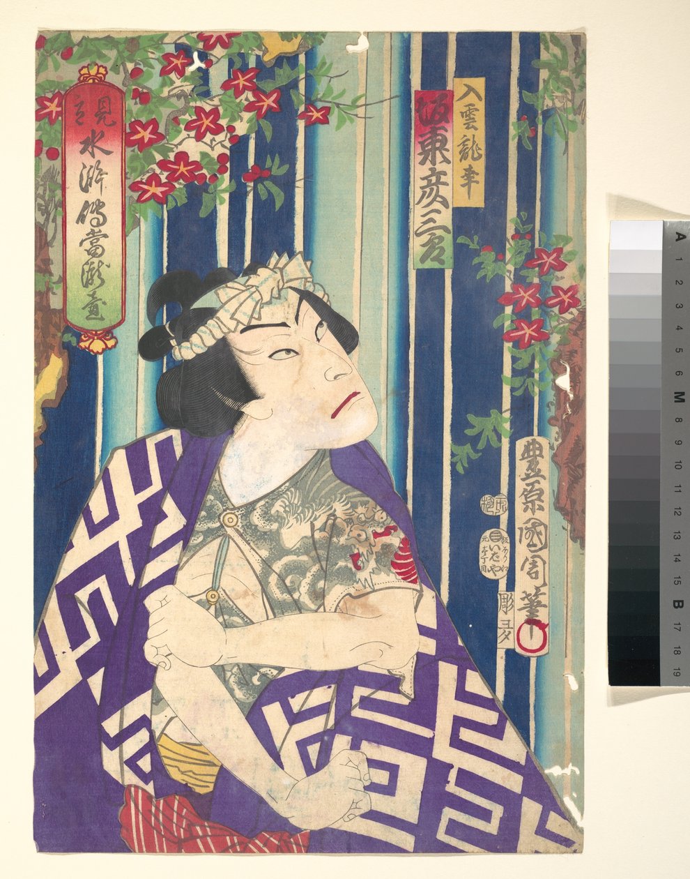 Imaginäres Porträt, Shuihuzhuan der Bühne: Tōryūdai - Schauspieler, Bandō Hikozaburō als Nyūunryū door Toyohara Kunichika