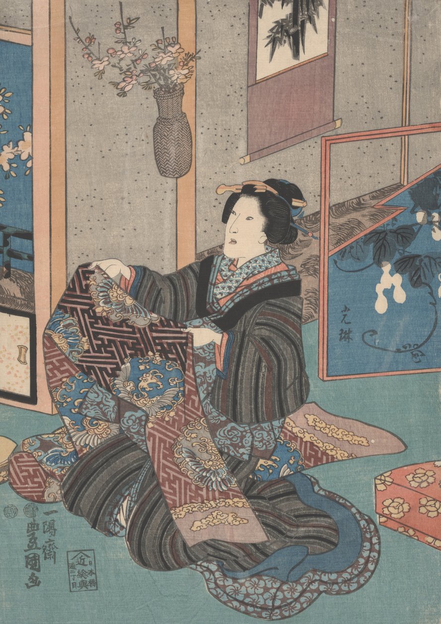 Dame met een Obi door Utagawa Toyokuni