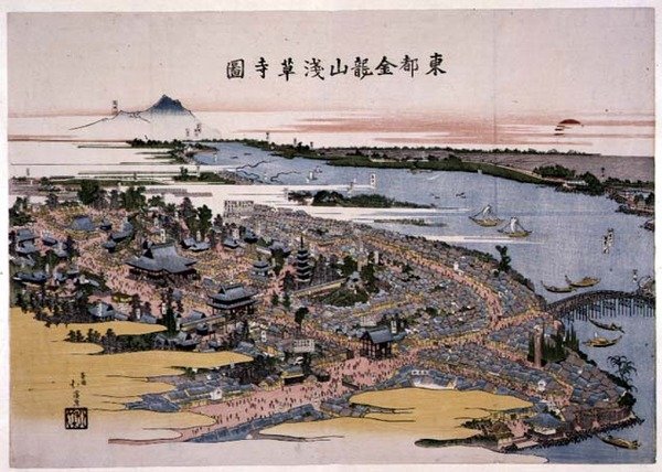 Kinryuzan Senso-ji Tempel in de Oostelijke Hoofdstad (Edo) ca. 1820 (houtsnede) door Toyota Hokkei