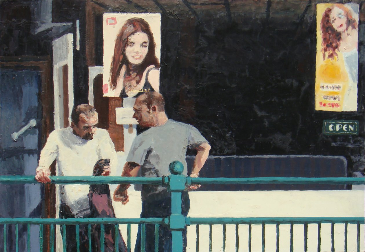 Gesprek, 2006 (olieverf op board) door Trevor Burgess