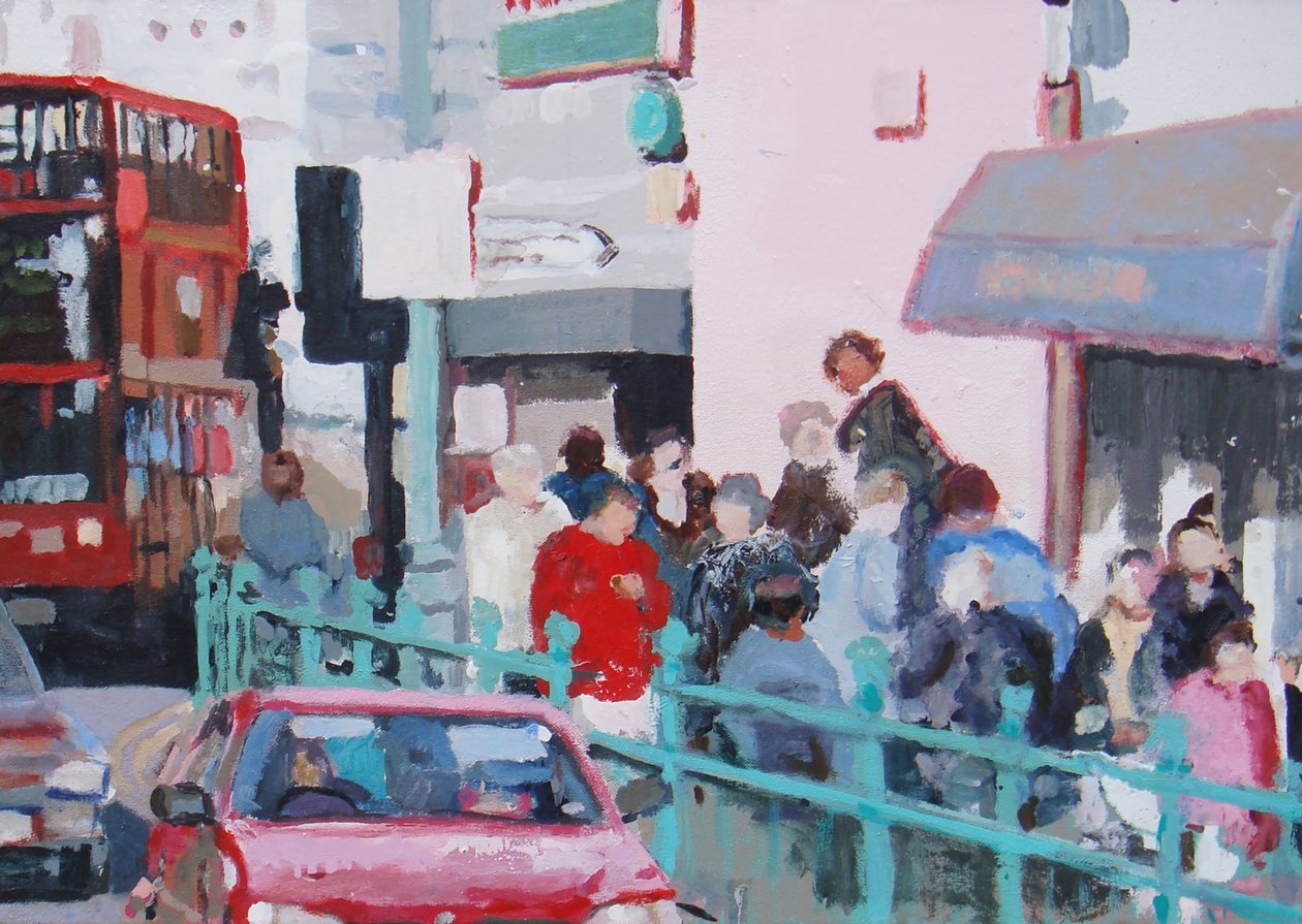 Druk trottoir, 2007 (olieverf op doek) door Trevor Burgess