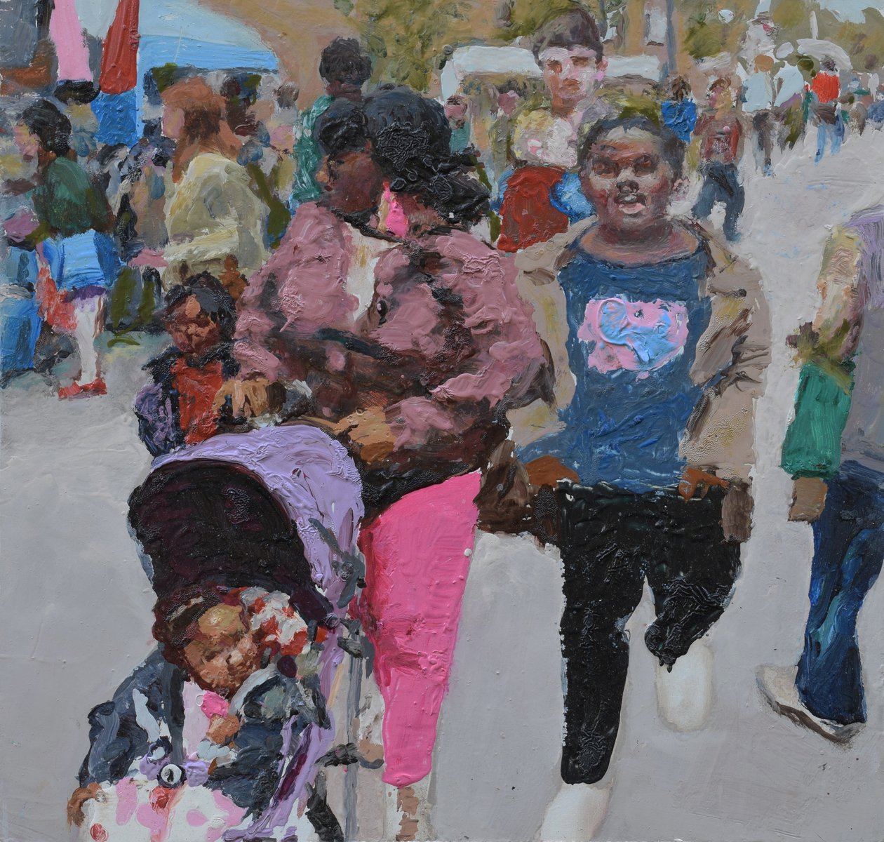 Gezinswinkelen (Deptford, Londen), 2018 (olieverf op board) door Trevor Burgess