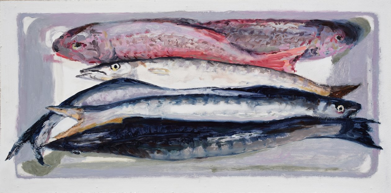 Viskrat 3 (Billingsgate, Londen), 2016 (olieverf op board) door Trevor Burgess