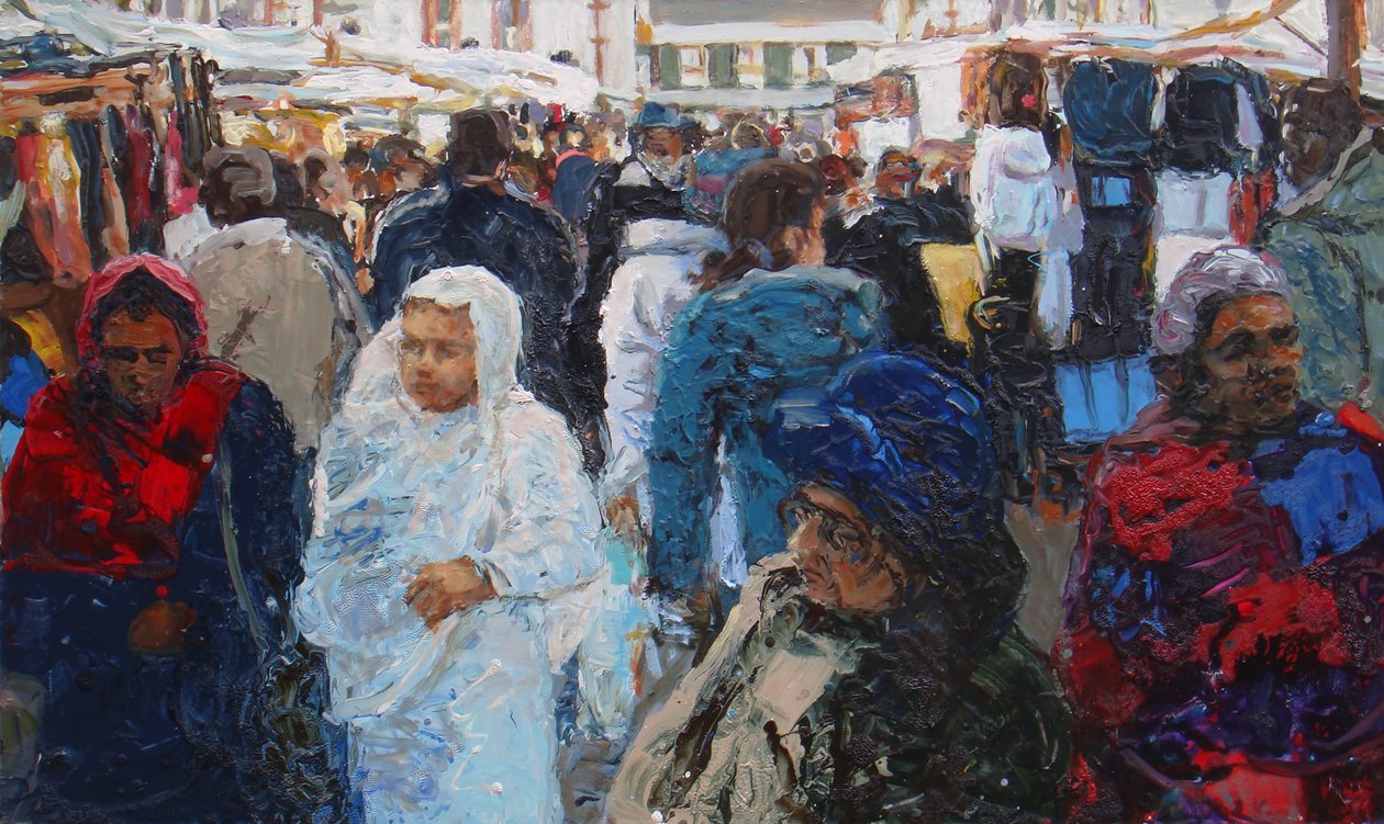 Winkelende marktlui (Ridley Road, Londen), 2011 (olieverf op doek) door Trevor Burgess