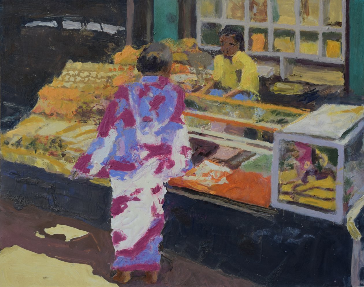 Marktkraam (Mumbai), 2016 (olieverf op doek) door Trevor Burgess