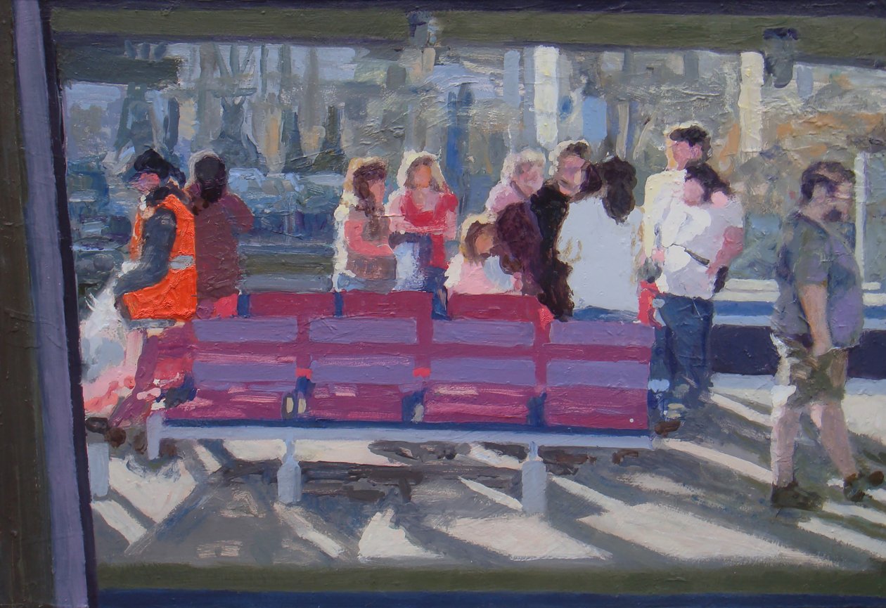 Gezien door het treinraam, 2010 (olieverf op board) door Trevor Burgess