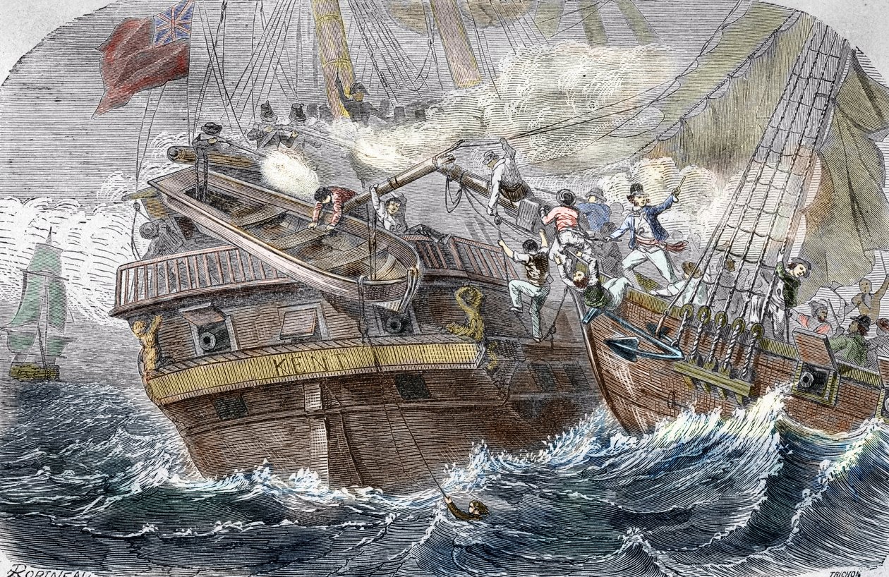 Verovering van de Kent door de Franse kaper Robert Surcouf (1773-1827) op het schip La Confidence op 7/10/1800 in de Golf van Bengalen door Trichon (after)