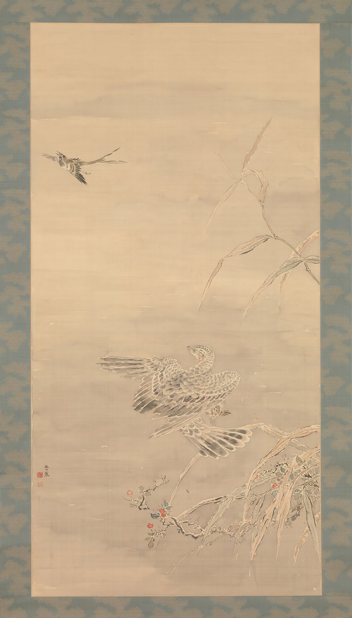 Havik grijpt een kleine vogel, 19e eeuw door Tsubaki Chinzan